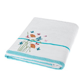 Homescapes Turkish Cotton Embroidered Butterfly White Bath Sheet