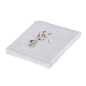 Homescapes Turkish Cotton Embroidered Butterfly White Face Cloth
