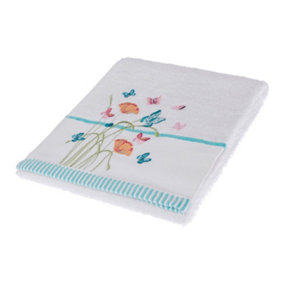 Homescapes Turkish Cotton Embroidered Butterfly White Hand Towel