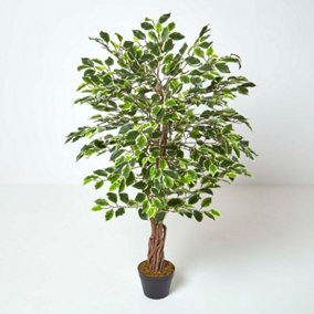 Homescapes Variegated Green Artificial Ficus Tree with Real Wood Trunk, 4 Ft