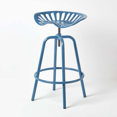 Homescapes Vintage Style Metal Blue Adjustable Tractor Seat Bar Stool