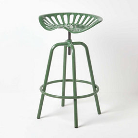Homescapes Vintage Style Metal Green Adjustable Tractor Seat Bar Stool