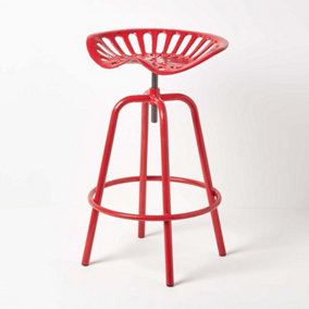 Homescapes Vintage Style Metal Red Adjustable Tractor Seat Bar Stool