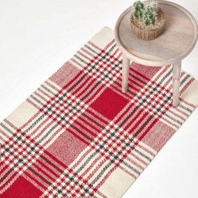 Homescapes Walker Red Tartan Check Non-Slip 100% Wool Rug, 66 x 200 cm