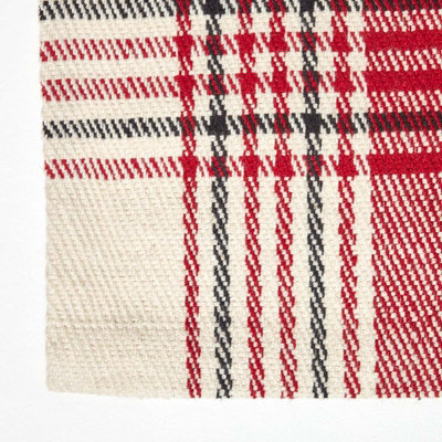 Homescapes Walker Red Tartan Check Non-Slip 100% Wool Rug, 70 x 120 cm