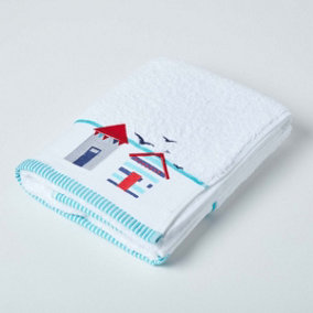Homescapes White and Blue Beach Bath Towel