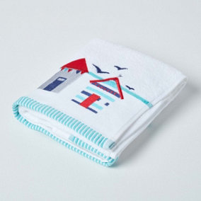 Homescapes White and Blue Beach Hut Hand Towel