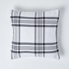 Homescapes White & Black Tartan Pattern Cushion Cover, 60 x 60 cm