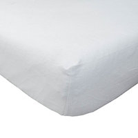 Homescapes White Brushed Cotton Fitted Sheet 100% Cotton Luxury Flannelette, Double