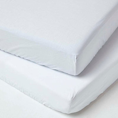 Homescapes White Cotton Cot Bed Fitted Sheets 200 Thread Count, 2 Pack DIY at B&Q
