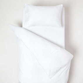 Homescapes White Cotton Stripe Cot Bed Duvet Cover Set 330 Thread Count