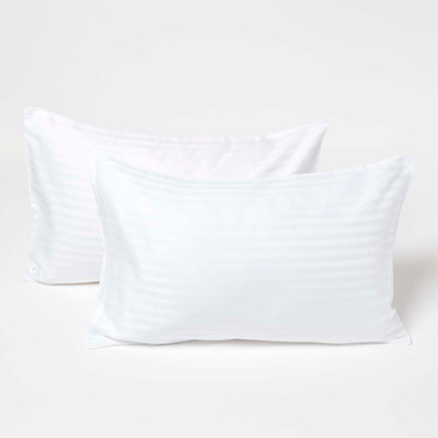Homescapes White Cotton Stripe Kids Pillowcases 40 x 60 cm 330 Thread Count, 2 Pack