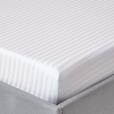 Homescapes White Egyptian Cotton Satin Stripe Fitted Sheet 330 TC, Double