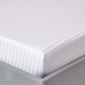 Homescapes White Egyptian Cotton Satin Stripe Fitted Sheet 330 TC, Single