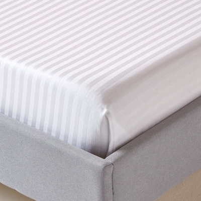 Homescapes White Egyptian Cotton Satin Stripe Flat Sheet 330 TC, Super King