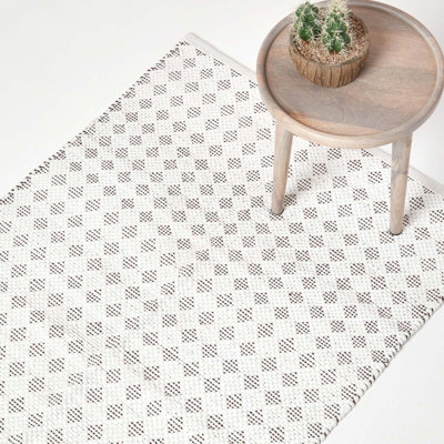 Homescapes White Geometric Black Diamond Chindi Rug, 150 x 240 cm