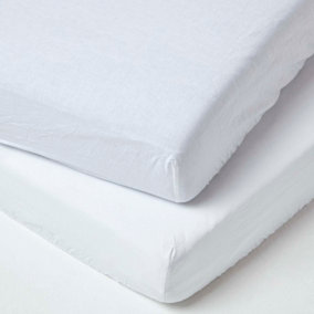 Homescapes White Linen Cot Bed Fitted Sheets 70 x 140 cm, Pack of 2