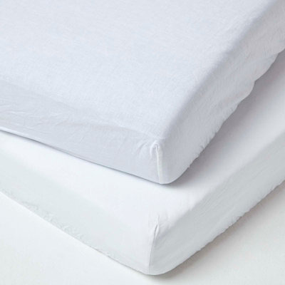 Homescapes White Linen Fitted Cot Sheet 60 x 120 cm, Pack of 2 DIY at B&Q