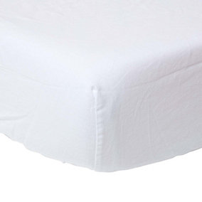 Homescapes White Linen Fitted Sheet, Double