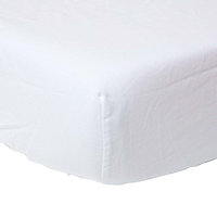 Homescapes White Linen Fitted Sheet, Single