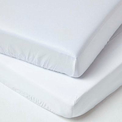 Homescapes White Organic Cotton Cot Bed Fitted Sheets 400 Thread Count, 2 Pack