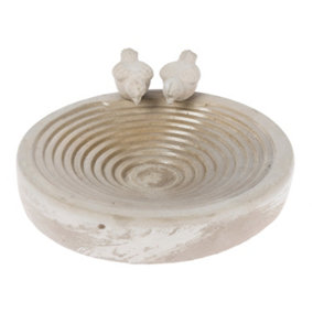 Homescapes White Round Concrete Birdbath Heavyweight with Love Birds Decoration