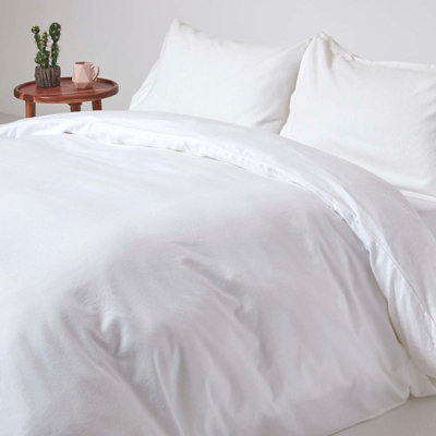 Homescapes White Soft Portuguese Brushed Cotton Duvet Cover Set, Single ...