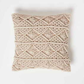 Homescapes Willow Handwoven Natural Macrame Cushion 45 x 45 cm