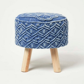 Homescapes Willow Macrame Blue Footstool