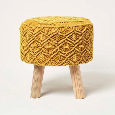 Homescapes Willow Macrame Yellow Footstool