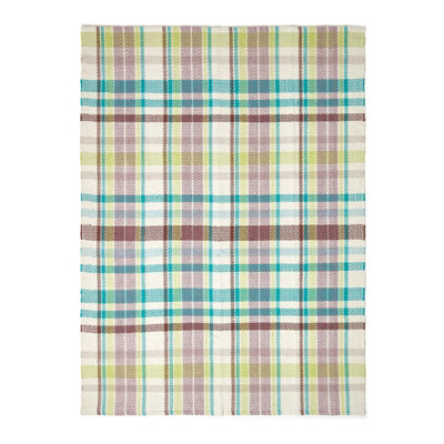 Homescapes Wilson Handwoven Blue, Yellow and Brown Tartan 100% Cotton Rug, 120 x 170 cm
