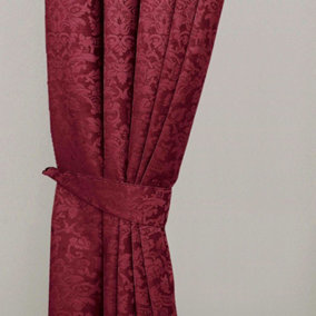 Homescapes Wine Red Velvet Jacquard Curtain Tie Back Pair