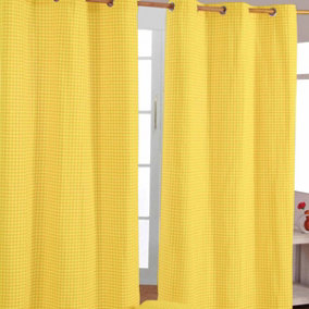Homescapes Yellow Cotton Gingham Eyelet Curtains 137 x 228 cm