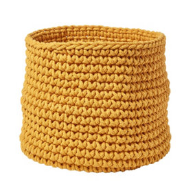 Homescapes Yellow Cotton Knitted Round Storage Basket, 42 x 37 cm
