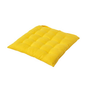 Homescapes Yellow Plain Seat Pad with Button Straps 100% Cotton 40 x 40 cm