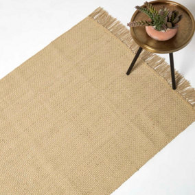 Homescapes Zaphyr Natural Handwoven Jute Rug with Tassels, 120 x 170 cm