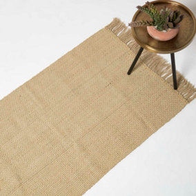 Homescapes Zaphyr Natural Handwoven Jute Rug with Tassels, 70 x 120 cm