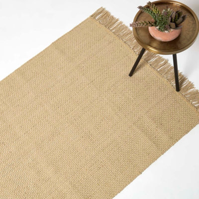 Homescapes Zaphyr Natural Handwoven Jute Rug with Tassels, 90 x 150 cm