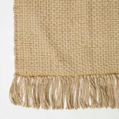 Homescapes Zaphyr Natural Handwoven Jute Rug with Tassels, 90 x 150 cm
