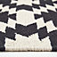 Homescapes Zurich Handwoven Black and White 100% Cotton Geometric Pattern Kilim Rug, 66 x 200 cm