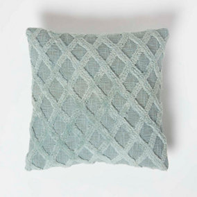 Homescpaes Geometric Diamond Green Tufted Cotton Cushion 45 x 45 cm