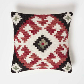 Homescpaes Tawa Handwoven Traditional Red & Black Kilim Cushion 45 x 45 cm