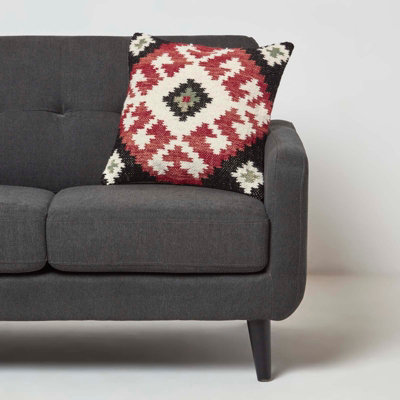 Homescpaes Tawa Handwoven Traditional Red & Black Kilim Cushion 45 x 45 cm