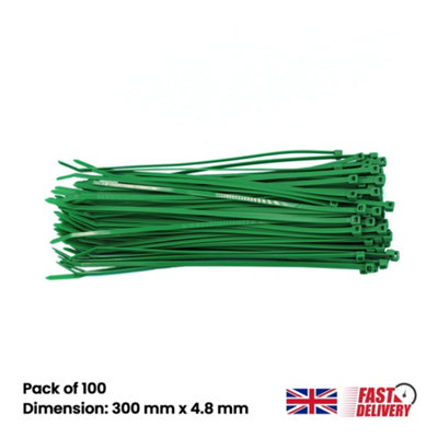 HomeSmart 100 Pack Green Nylon Cable Ties 300mm x 4.8mm Extra Strong Self-Locking Garden Cable Ties