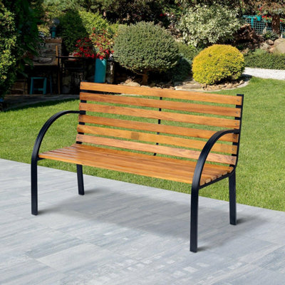 HomeSmart 2-Seater Garden Bench Outdoor Patio Seat with Hardwood Slats & Steel Frame Ends