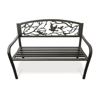Homesmart Patio Bench with Bird Design Black 2 Seater Metal Garden Furniture