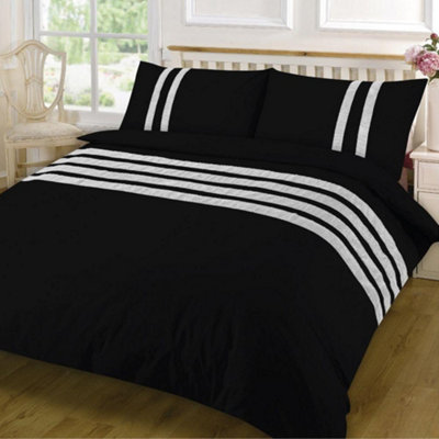 HomeSpace Direct Lace Dia Duvet Cover Set Luxury Double Black Bedding Set 100% Egyptian Cotton Percale 200 Thread Count