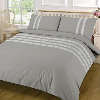 HomeSpace Direct Lace Dia Duvet Cover Set Luxury King Grey Bedding Set 100% Egyptian Cotton Percale 200 Thread Count