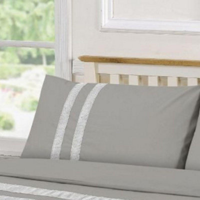 HomeSpace Direct Lace Dia Duvet Cover Set Luxury Super King Grey Bedding Set 100% Egyptian Cotton Percale 200 Thread Count