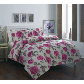 HomeSpace Direct Meadow Grey Duvet Cover Set Floral Themed Super King Bedding Set